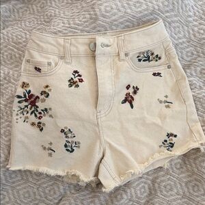 Embroidered Floral Women's Cream Jean Shorts